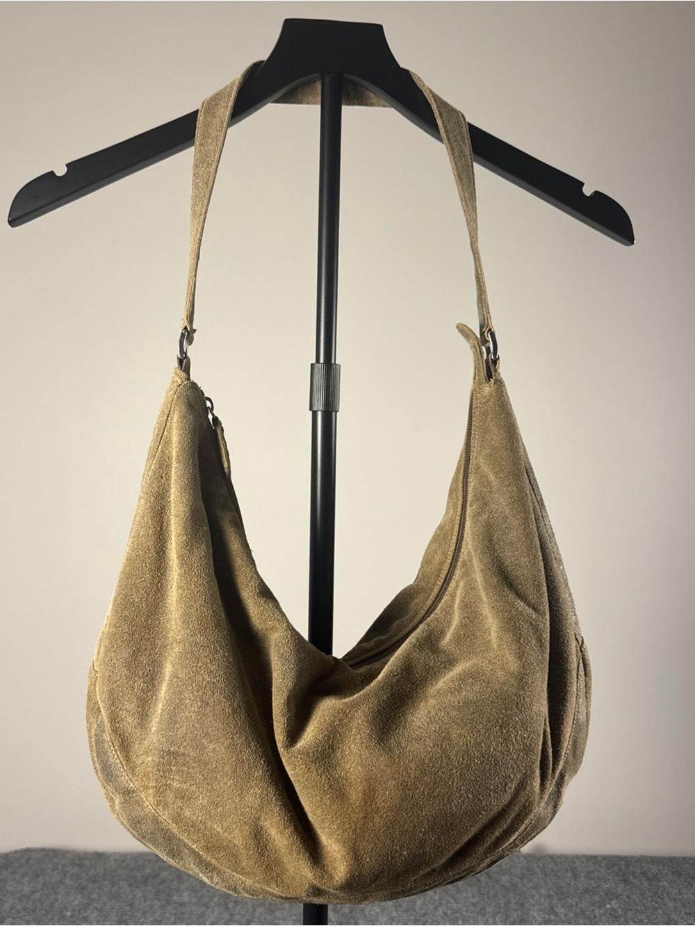 Details Brown Suede Crescent Slouchy Hobo Zip Shoulder Bag Made In Italy Boho